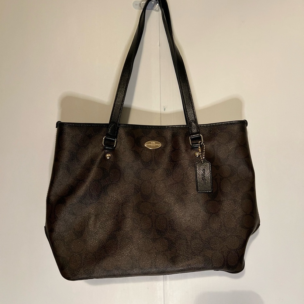 Coach Brown Signature Tote Bag with Leather Straps